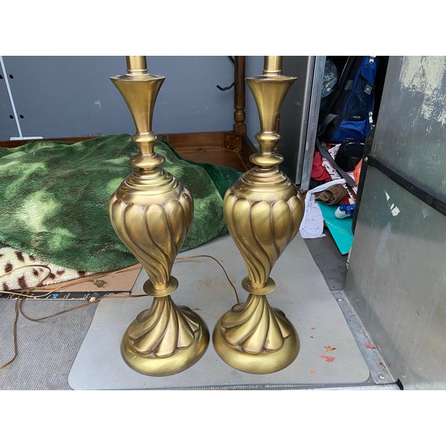 1950s Rembrandt Masterpiece Collection Brass Swirl Table Lamps Milk Glass Diffuser a Pair For Sale - Image 9 of 12