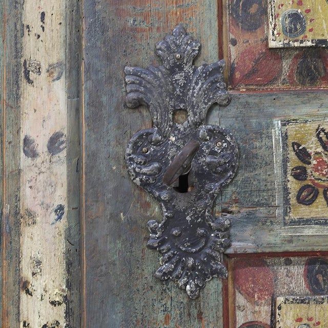 Mid 19th Century Rustic Farmhouse Folk Art Painted Bridal Cabinet, 1842 For Sale - Image 5 of 18
