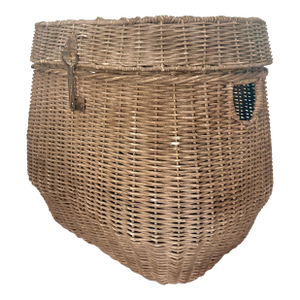 Coastal Chic Vintage Fishing Creel Basket With Inset Handles