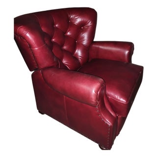 Luxurious Classic Wingback Chesterfield Leather Recliner by Pottery Barn For Sale