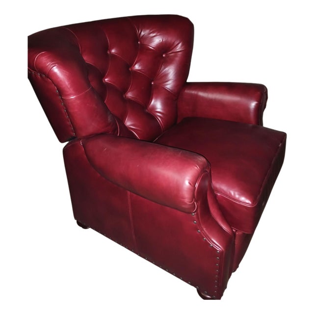 Luxurious Classic Wingback Chesterfield Leather Recliner by Pottery Barn For Sale