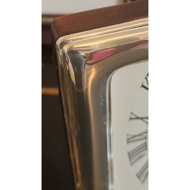 1980s Italian Real Clock 925 Sterling Silver-Clad Desk Clock With Mahogany-Tone Wood Case For Sale - Image 12 of 18