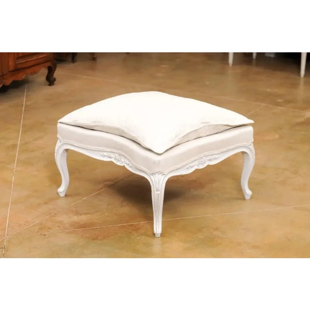 Swedish 1890s Rococo Revival Painted Wood Stool with Carved Floral Motifs For Sale - Image 10 of 12