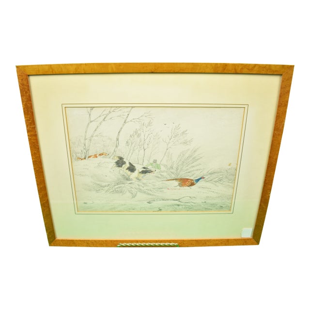 Mid 19th Century "Huntsman W/ Two Game Dogs Pheasant Shooting" Drawing W/ Watercolour by Henry Alken For Sale