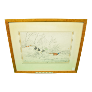 Mid 19th Century "Huntsman W/ Two Game Dogs Pheasant Shooting" Drawing W/ Watercolour by Henry Alken