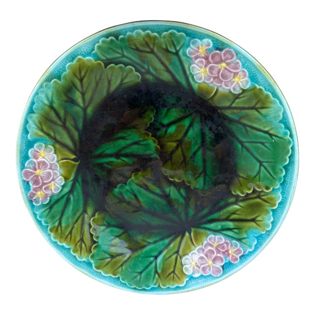 19th Century Majolica Pink Flowers Plate Clairefontaine For Sale