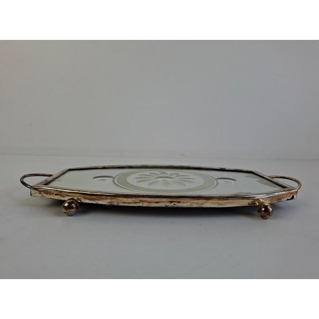 Vintage Art Deco Mirrored Glass Serving Tray with Floral Motif, Central Europe, 1930 For Sale - Image 11 of 16