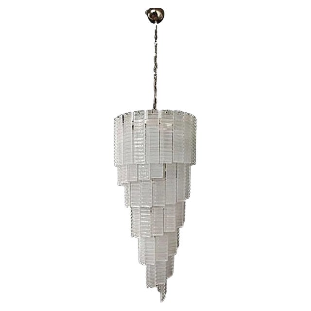 Murano Spiral Frosted Glass Chandelier, 1990s For Sale