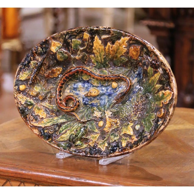 French Early 20th Century French Palissy Majolica Platter With Snake, Frog, and Shells For Sale - Image 3 of 10