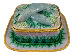 George Jones English Majolica Sardine Server, 3 Pcs.