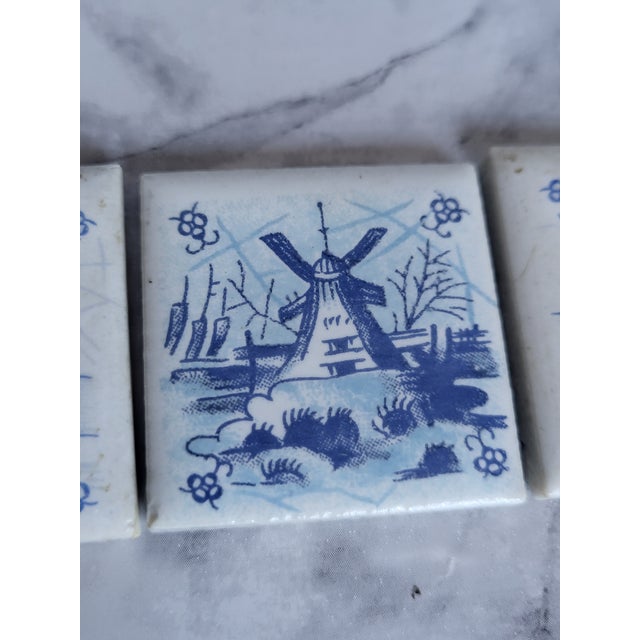 1920s Antique Dutch Delft Blue & White Tile Coastal Landscape For Sale - Image 5 of 9