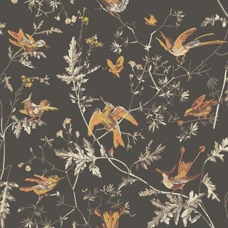 Cole & Son Hummingbirds Wallpaper Roll - Charcoal/Ginger For Sale