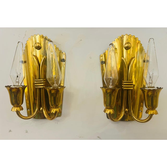 Pair of 1960s Golden Brass Regency Italian Mid Century Wall Lamps For Sale - Image 11 of 11