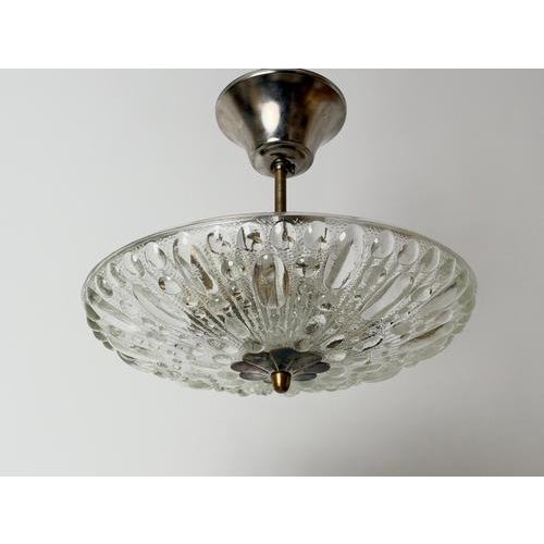 Metal Vintage Swedish Sculptural Glass Ceiling Fixture with Floral Rosette, 1970 For Sale - Image 7 of 18