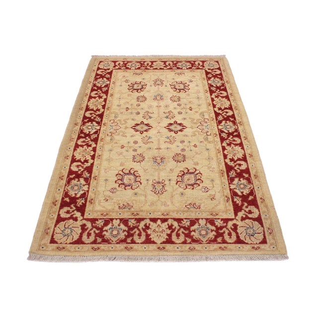 Boho Chic Ziegler Ivory Red Hand-Knotted Wool Rug - 3'4'' X 4'9'' For Sale In New York - Image 6 of 7