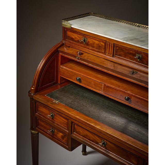 Wood Louis XVI Style Cylinder Desk, Cuban Flamed Mahogany, 1890s For Sale - Image 7 of 10