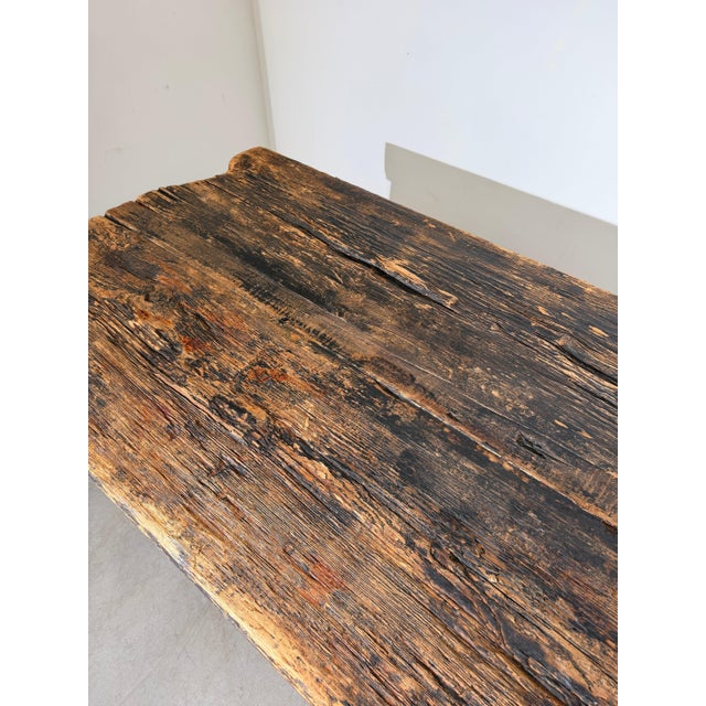 Large Rustic Brutalist Dining Table in Wood For Sale - Image 4 of 7