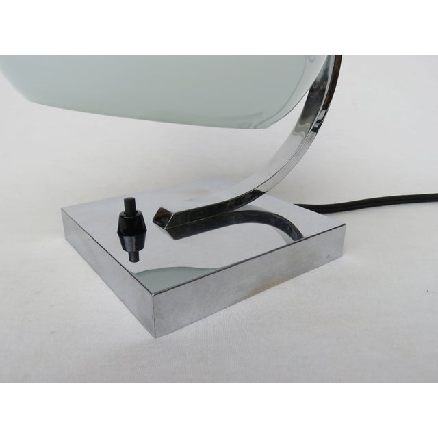 Small Vintage Art Deco Chrome-Plated Table Lamp with a White Glass Diffuser For Sale - Image 9 of 14
