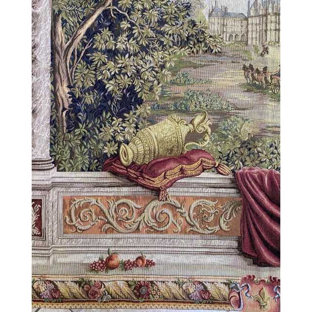 French French Château Landscape Jacquard Woven Tapestry With Carriage & Courtly Scene For Sale - Image 3 of 11