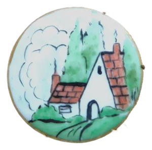 Antique Hand-Painted Limoges Porcelain Scenic Folk Art Brooch Pin
