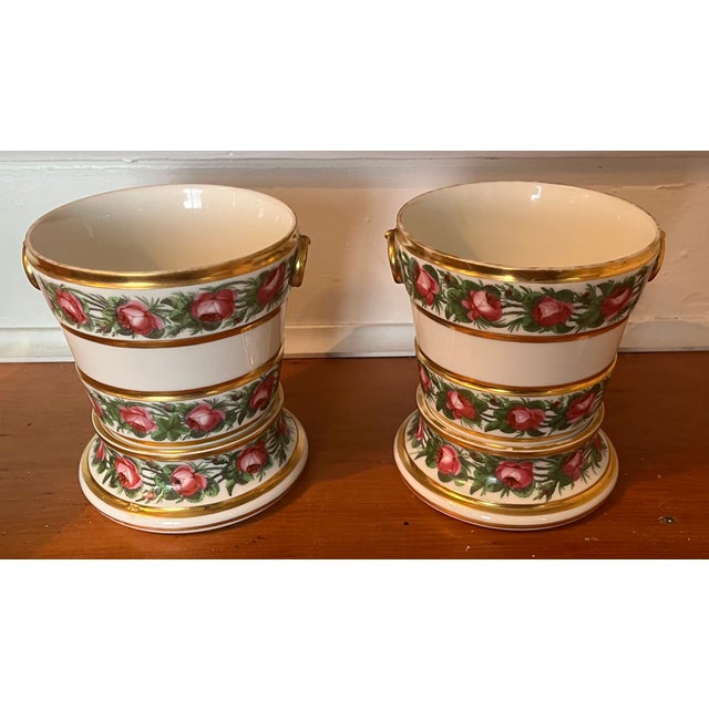 Antique 18th Century French Louis XVI Queen's Factory Paris Porcelain Cachepots or Orchid Flower Pots - A Pair For Sale - Image 9 of 15