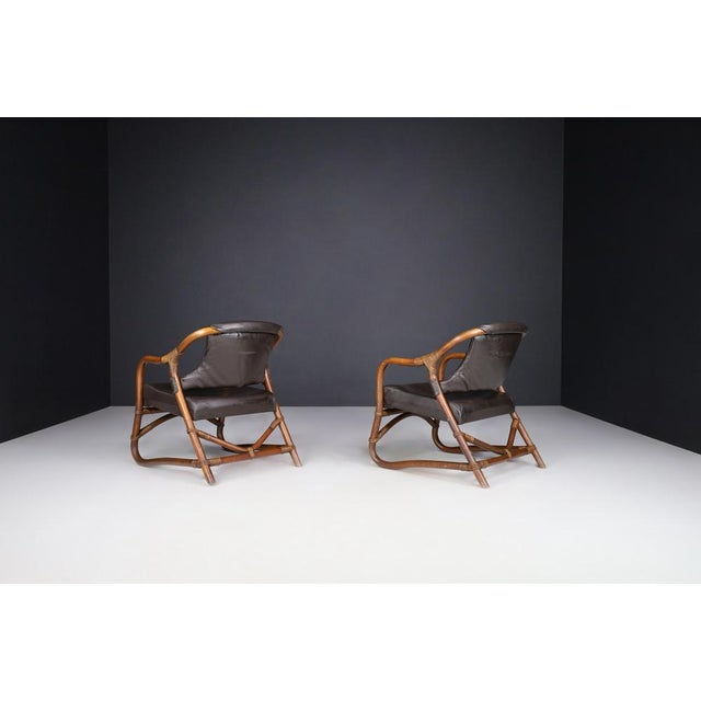 Brown Manilla Lounge Chairs in Bamboo and Leather attributed to Horsnæs, Denmark, 1960s, Set of 2 For Sale - Image 8 of 11