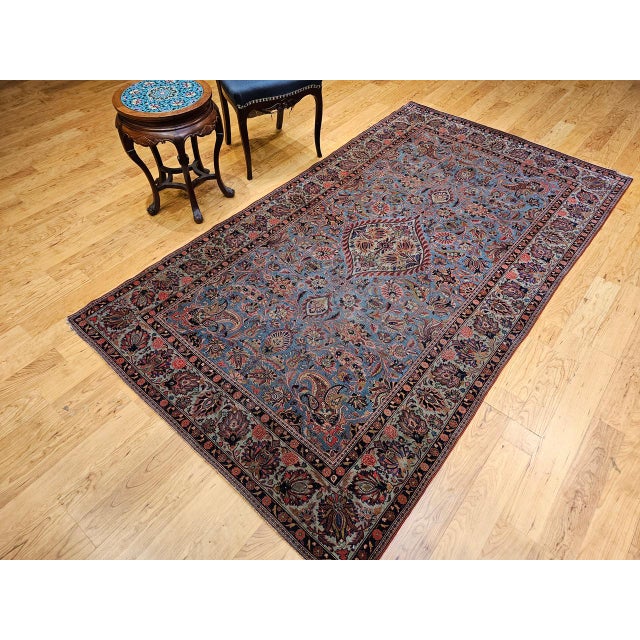 1900 - 1909 Vintage Persian Kashan Rug, Hand-Knotted Wool, Floral Pattern, Aqua-Blue & Teal-Green, 5x8 For Sale - Image 5 of 16