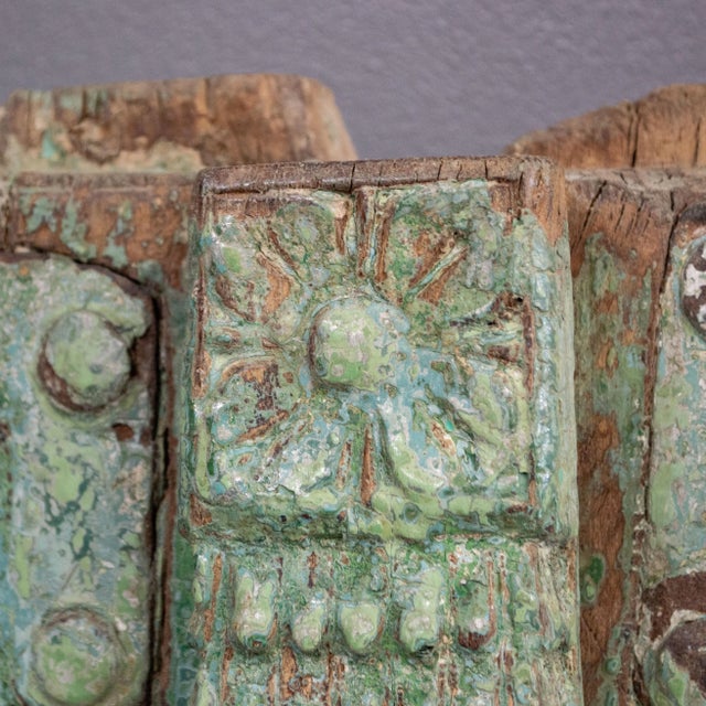 Pair of Antique Traditional Rajasthani Doors With Remnants of Green Paint For Sale - Image 9 of 9