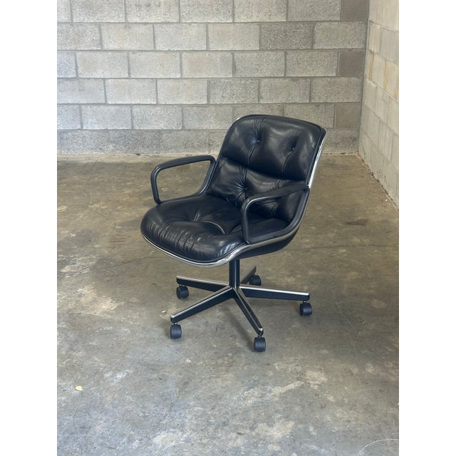 Iconic desk or office chair designed by Charles Pollock for Knoll. Extremely comfortable with soft black leather. Chair...