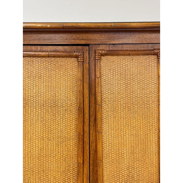 Brown Vintage Thomasville Pauletti Faux Bamboo Woven Armoire, Collectible Storage For Sale - Image 8 of 18