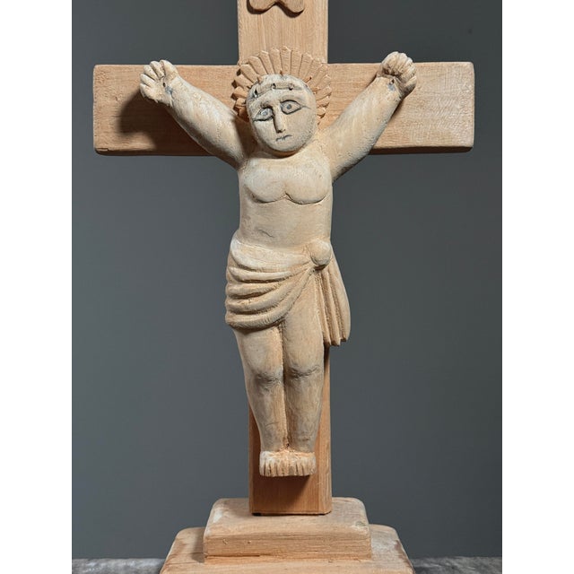 Vintage European Folk Art Modernist Hand Carved Crucifix Sculpture For Sale - Image 4 of 10
