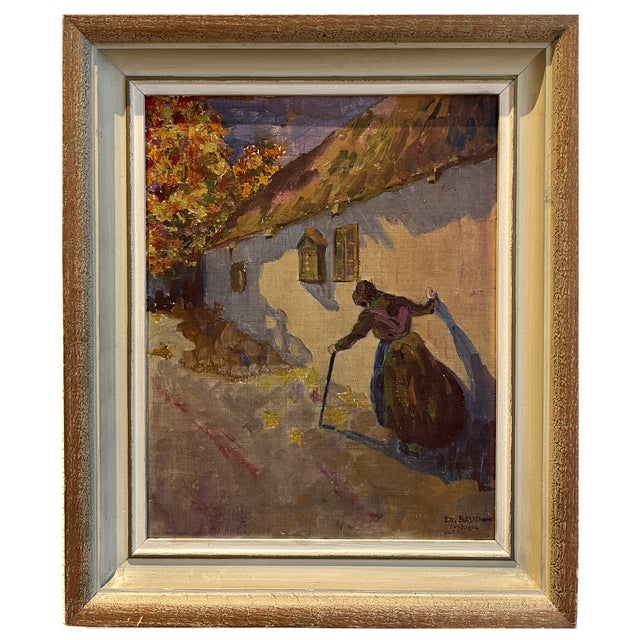 Edouard Baud, Promenade D'automne, 1914, Oil on Cardboard, Framed For Sale