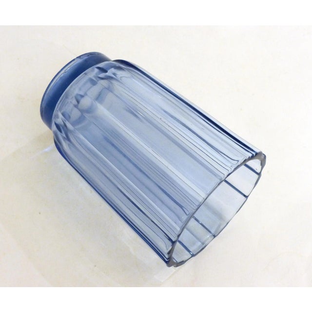 1940s Art Deco Vase with Fluted Body in Blue Molded Pressed Glass, 1930s For Sale - Image 5 of 12