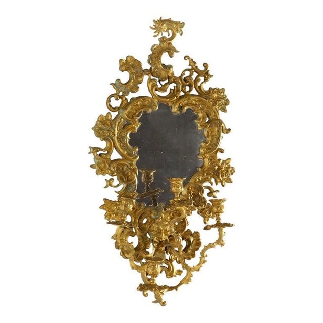 French Antique French Louis XIV Gilt Bronze Mirrored Candle Wall Sconce C1890 For Sale - Image 3 of 10