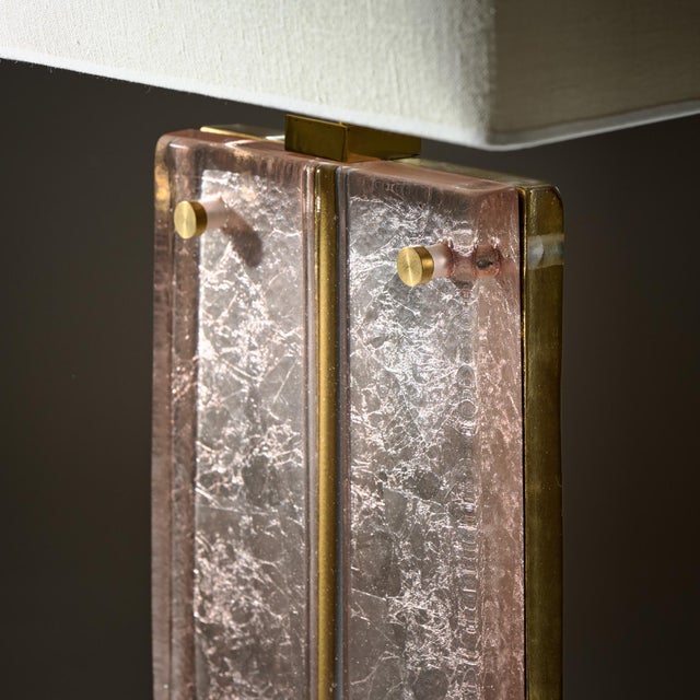 Single Venetian Glass, Pink and Gold Slab Lamp, Murano For Sale - Image 10 of 11
