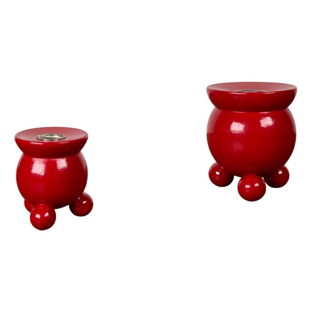 Mid-Century Traditional Swedish Wooden Candleholders, 1960s, Set of 2 For Sale