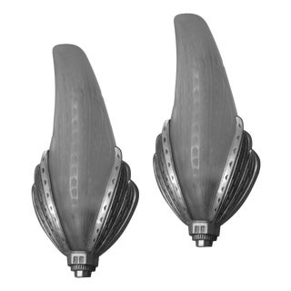 Art Deco Molded Glass and Nickeled Bronze Wall Sconces from Hanots, 1920s, Set of 2 For Sale