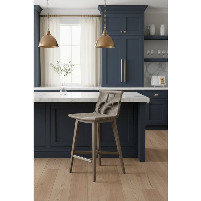 Interlude Home Sanibel Woven Rattan and Mahogany Counter Stool in Narragansett Grey For Sale - Image 10 of 10