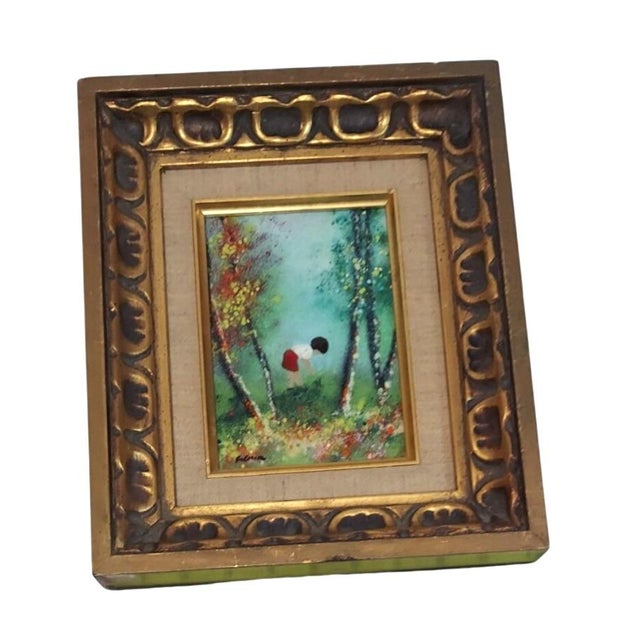 Expressionism Late 20th Century Fleming Child in the Woods Red Shorts Painting Enamel on Copper Framed Vertical For Sale - Image 3 of 9