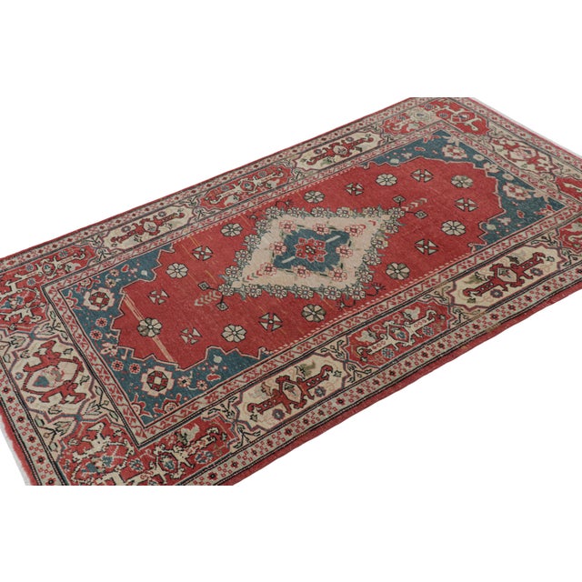Rug & Kilim Vintage Turkish Rug in Red With Colorful Floral Medallion, From Rug & Kilim For Sale - Image 4 of 7