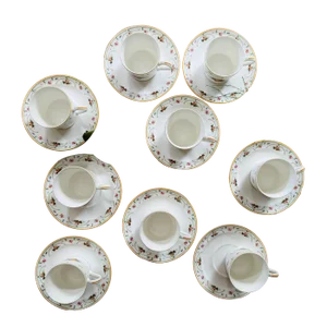 1990s Oscar De La Renta Teacups and Saucers in Temptation Pattern - 18 Pieces