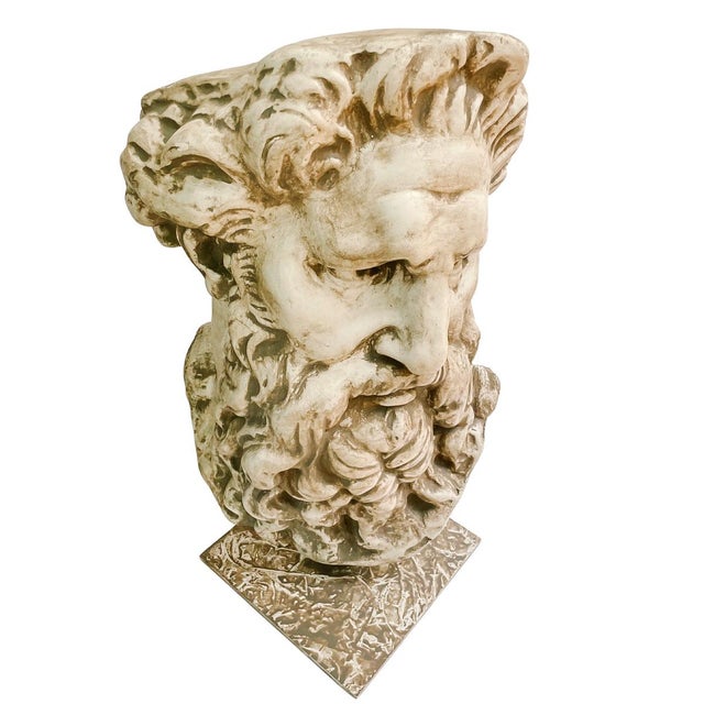 Large Scale Mid 20th Century Plaster Zeus Bust on Stand For Sale In San Diego - Image 6 of 8