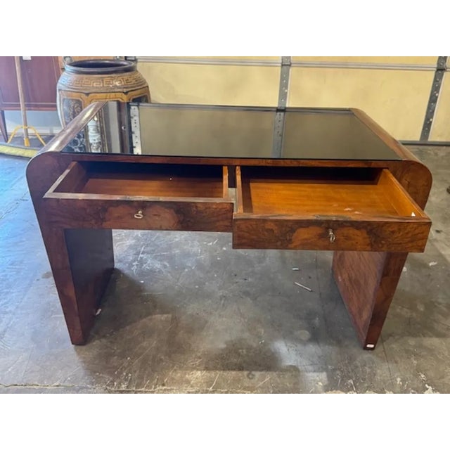 Mid-Century Italian Art Deco Style Writing Table With Glass Top For Sale - Image 4 of 5