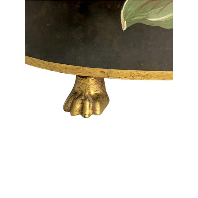 Maison Lancel Maison Lancel Vintage French Black Tole Cachepot With Hand-Painted Fruit and Gilt Scalloped Rim Lion Head Ring Handles For Sale - Image 4 of 17