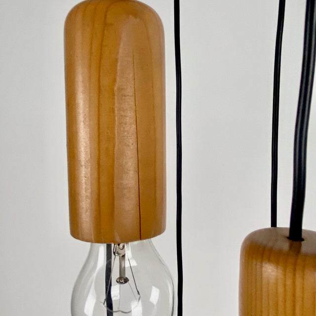Wood Wooden Cascade Pendant Lamp from Temde Leuchten, Switzerland, 1970s For Sale - Image 7 of 8