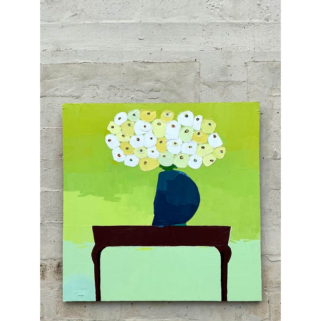 Late 20th Century Late 20th Century Vintage Boho Original Monumental Floral on Canvas For Sale - Image 5 of 7