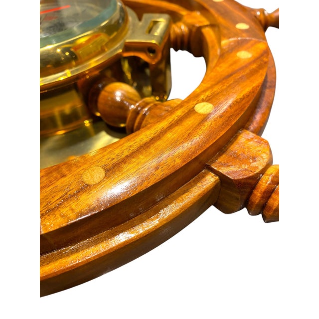 Wood Chadburns Liverpool & London Maritime Ship’s Wheel Clock With Brass Engine Order Dial For Sale - Image 7 of 12