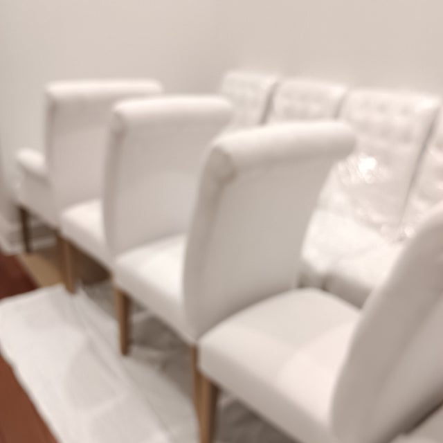 High Quality Velvet Upholstered High Back and Rolled Top Dining Chairs - Set of 10 For Sale - Image 4 of 18