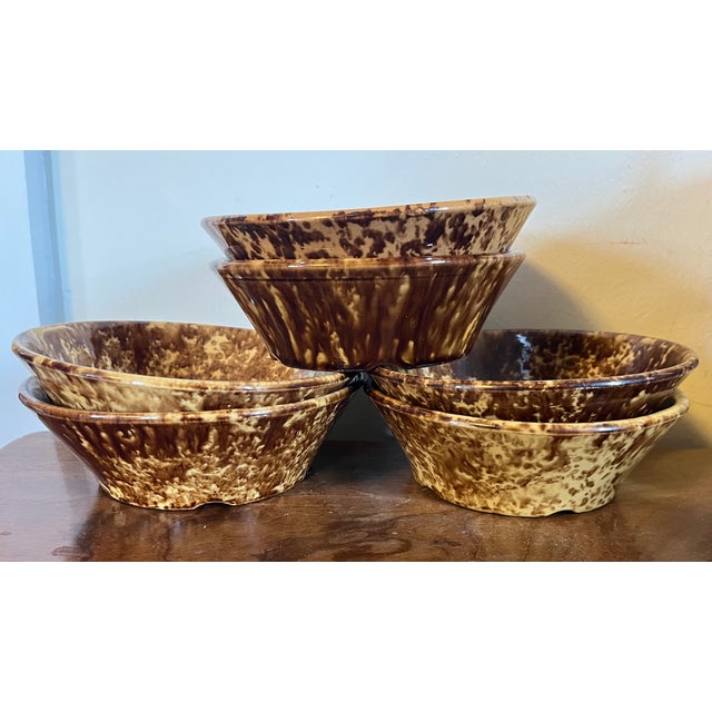 Bennington Potters Antique 19th Century Bennington Pottery Brown Treacle Glaze Spongeware Bowls Circa 1860 - Set of 6 For Sale - Image 4 of 18
