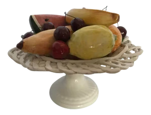 Italian Handpainted 1950’s Bassano Capodimonte Fruit Centerpiece Ceramic Lattice Handpainted
